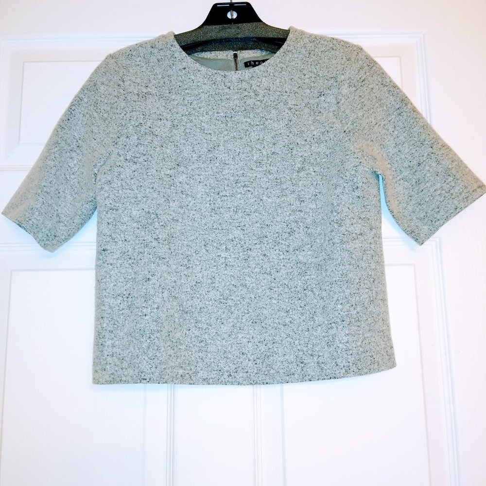 Theory Elbow Sleeve Wool Grey Blouse Size P